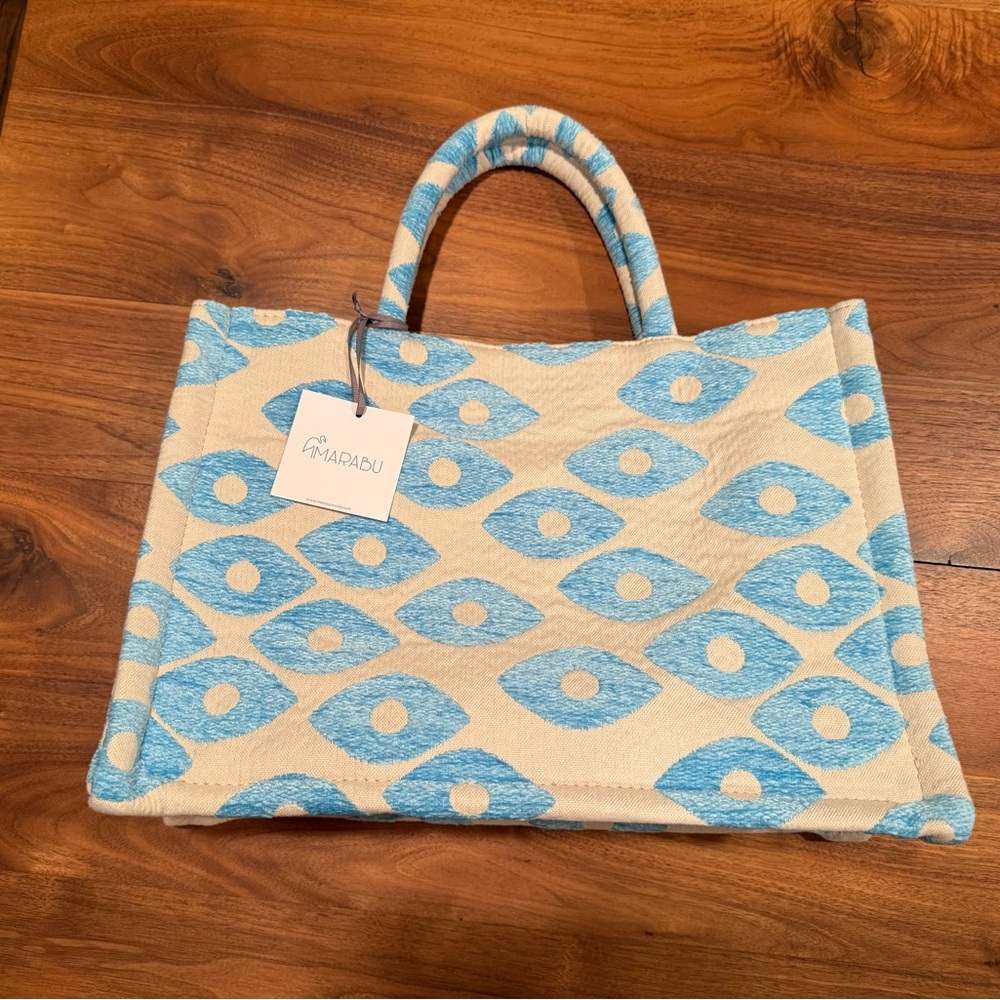 Blue and Cream Women's Tote Bag